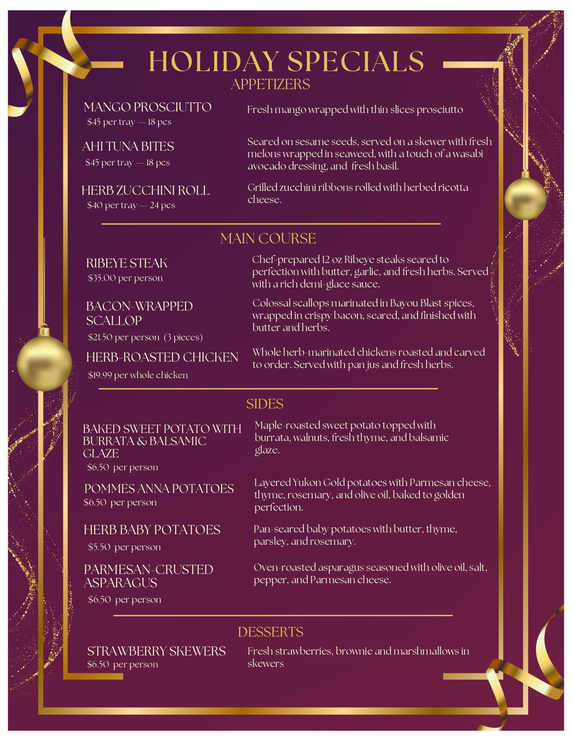 Holiday Specials Menu 2025